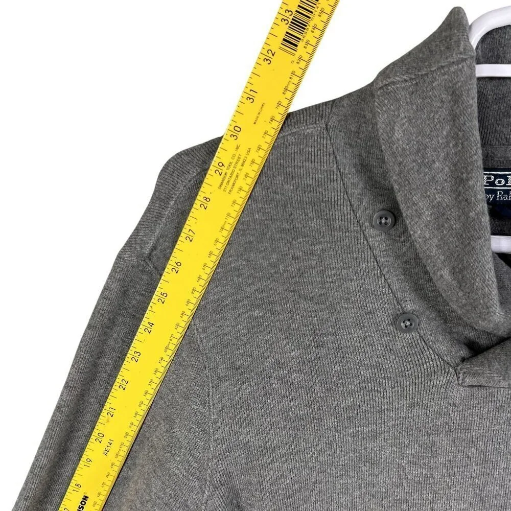 Polo Ralph Lauren Mens XL Jersey Shawl Collar Gray Pullover Sweater Quiet Luxury